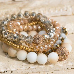 Frosted Glass Beaded Bracelet Set 5 Strands